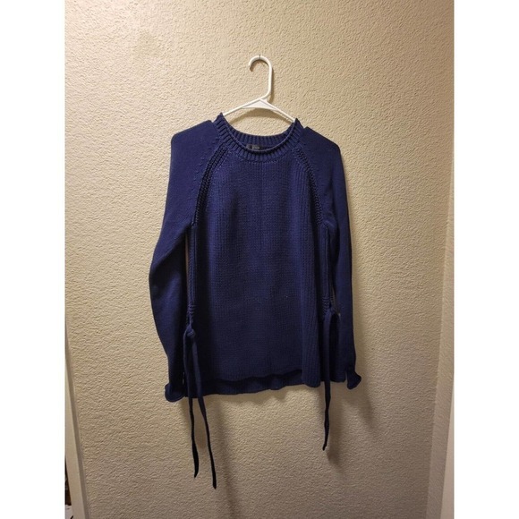 J. Crew| Navy Side Tie Crew Neck Sweater Sz S Thick Knit Fall Winter Preppy - Picture 1 of 5
